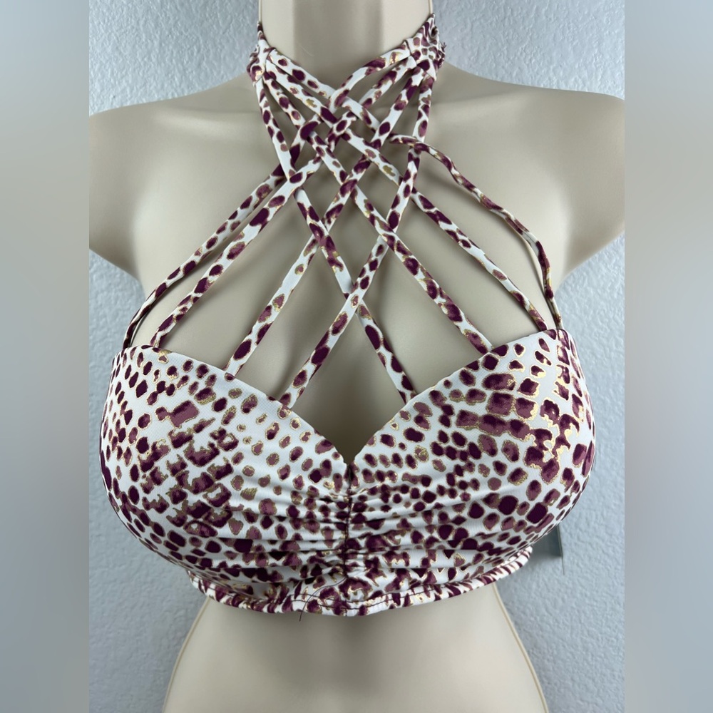 Ambrielle Leopard print bralette push up swim suit top, size ex-large